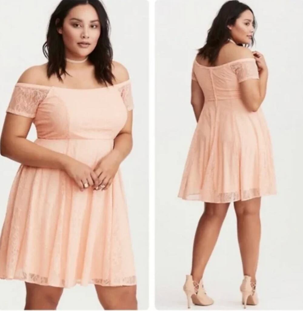 Torrid Lace Off The Shoulder Mini Dress Short Sleeve Blush Pink Women's 16